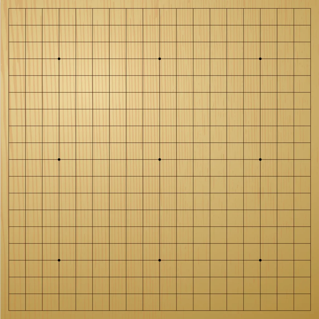 Diagramme montrant un goban vide au début d'une partie.