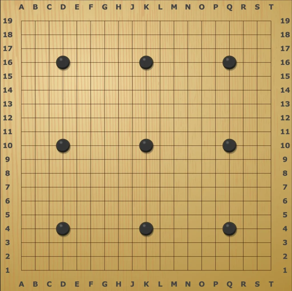 Diagramme, montrant une partie avec 9 pierres de handicap.